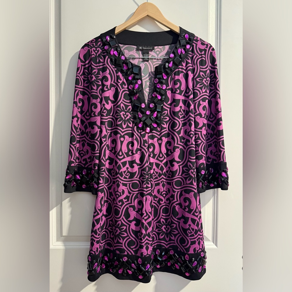 INC International Concepts Magenta and Black Tunic Style Mini Dress